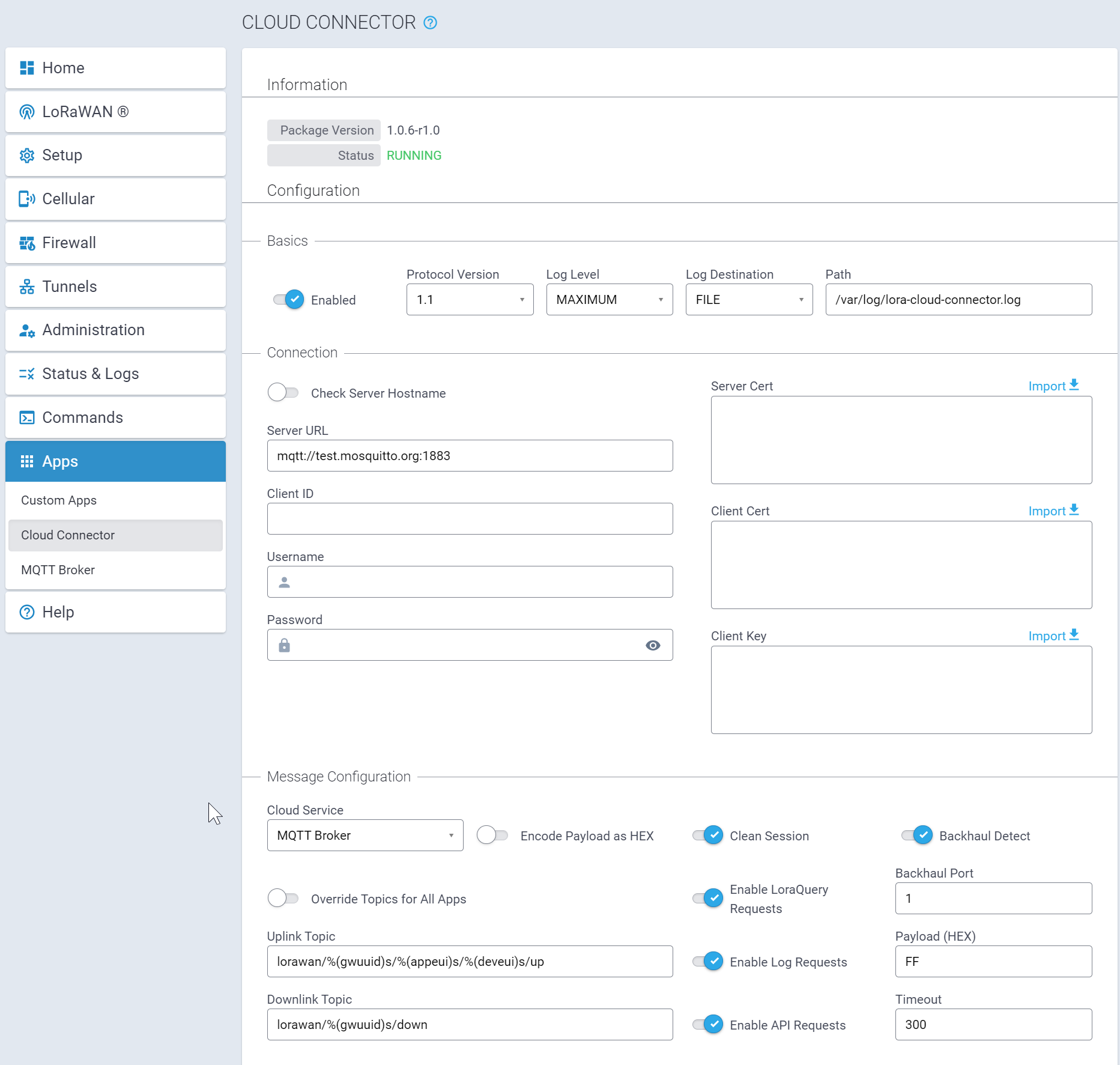 mPower Cloud Connector Settings