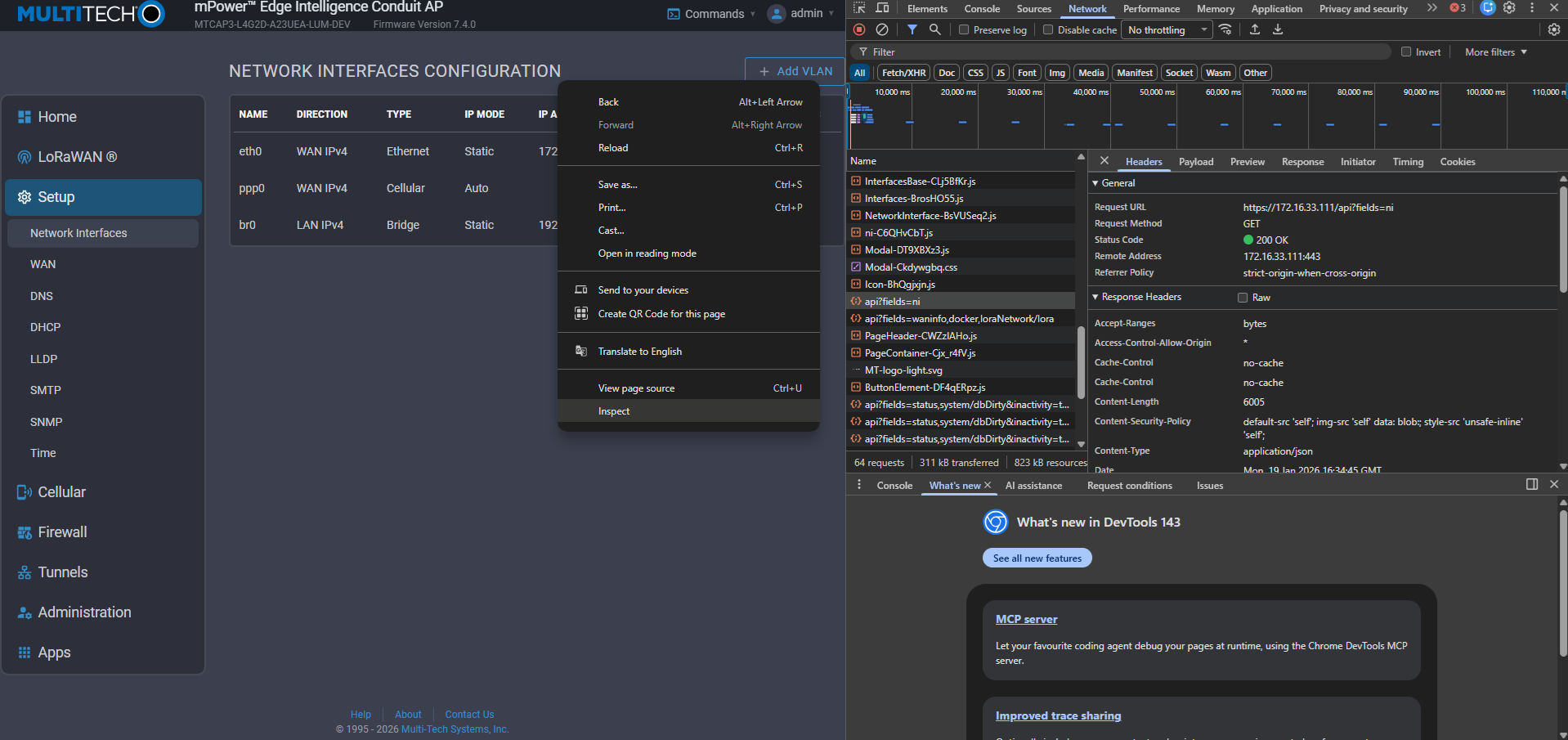 Browser Developer Tools showing API calls